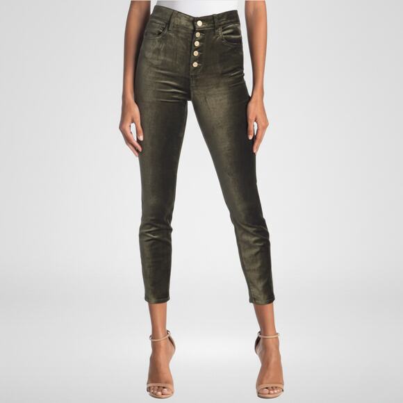7 For All Mankind Denim - 7 For All Mankind High Waist Velvet Ankle Skinny Button Fly Jeans Olive Green 28